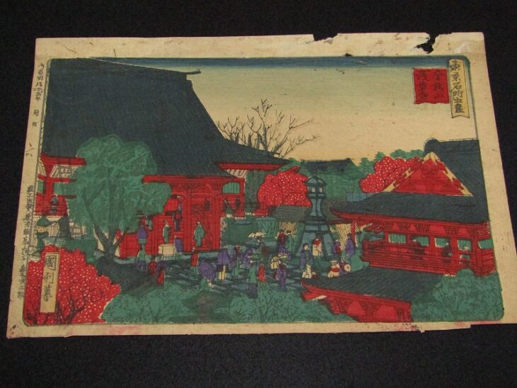 歌川国利「東京名所土産 浅草寺」浮世絵 木版画 明治期 名所絵